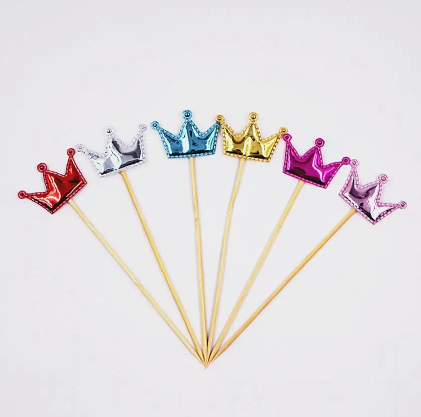 

60pcs Mixed Color Crown Cake Toppers Flag For Wedding Party Aniversary Birthday Baby Shower Decorations Supplies