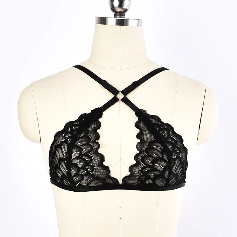 

JLX.HARNESS Sexy Black pastel goth Lace Body Harness Bikini Adjustable Lace cage Bra Bondage Harness Fetish Rave Wear Bra