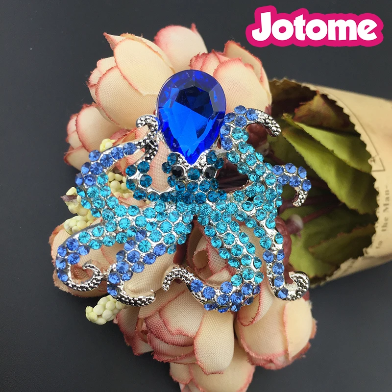 

10pcs/lot 3colors Womens Crystal Rhinestone Octopus Pin Brooch/Antique crystal Fish Brooch