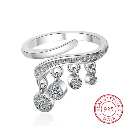 925 Silver Ring Shiny Cubic Zirconia Tassel Jewelry Charm Bohemia Minimalism Birthday Gift Femme Anillos Bague Femme Ring