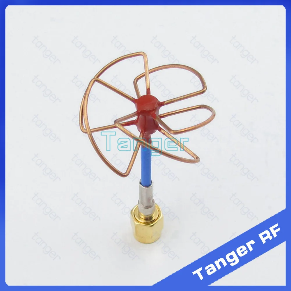 Tanger New 5.8GHz FPV Antenna 5 Leaf Blade 5.8G TX RX SMA male plug Circular Polarized Gain Antenna with RG405 RG086 Blue cable