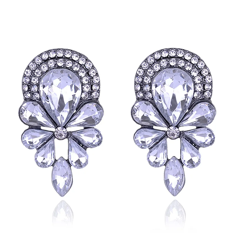 Beautiful Acrylic Crystal Flower Stone Piercing Stud Earrings Women Rhinestone Fashion Jewelry For Christmas Party Gift