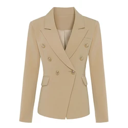 TOP QUALITY New Stylish 2024 Classic Designer Blazer Women's Double Breasted Metal Lion Buttons Blazer Jacket Outer Wear Khaki