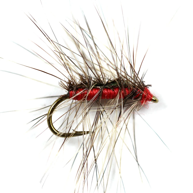 Bimoo 10PCS #12 Crackleback Gnat Fly Trout Fishing Dry Flies Peacock Herl Back Red Green Chartreuse Blue Color view 6