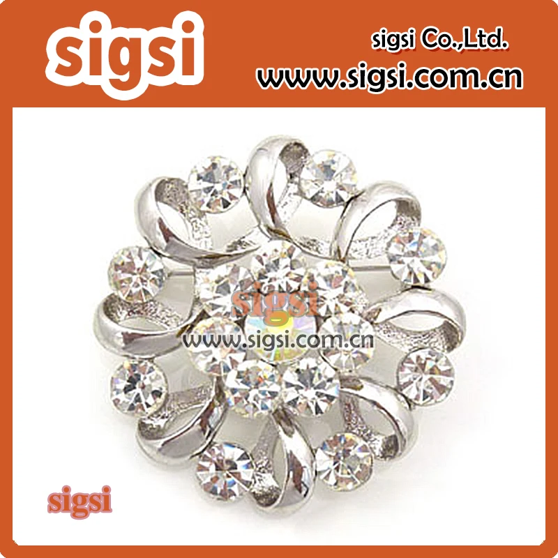 100pcs silver metal crystal clear acrylic rhinestone Rotate flower brooch pin for wedding invitation gift