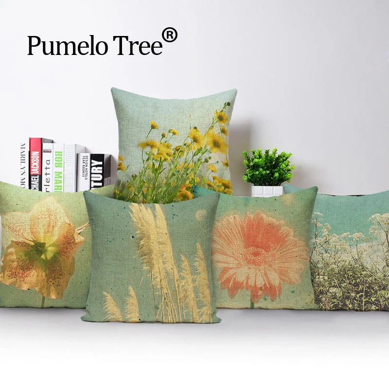 Sunflower Cushions Dandelion Pink Decorative Pillows Dropshipping Cushion Cover Linen  Cushions Home Decor Custom Pillow Cover