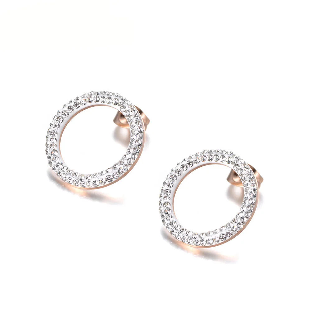Lokaer Trendy White/Black CZ Rhinestone Necklace Earrings Sets Titanium Steel Rose Gold Color Wedding Jewelry For Women SE020