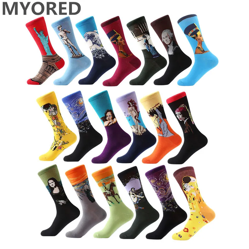 MYORED 1 para Dropshipping męskie damskie skarpetki bawełniane gwiaździstej nocy sztuki światowej sławy obraz olejny skarpety unisex śmieszne nowość skarpetki