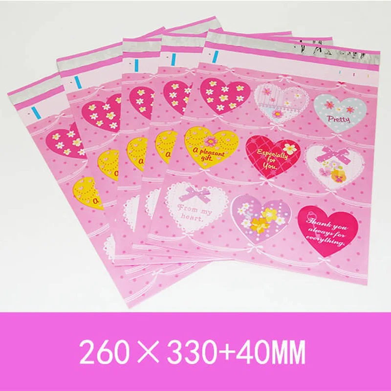 2000Pcs/lot heart-shaped pattern Plastic Post Mail Bags Poly Mailer Self Sealing Mailer Packaging Envelope Courier express bag