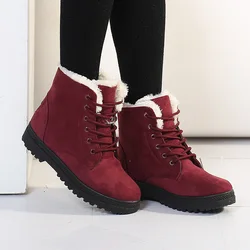 Classic Women Snow Boots Winter Boots Women Lace-Up Flat Heel Ankle Boots for Women Shoes Warm Fur Plush Shoes Woman WSH2461