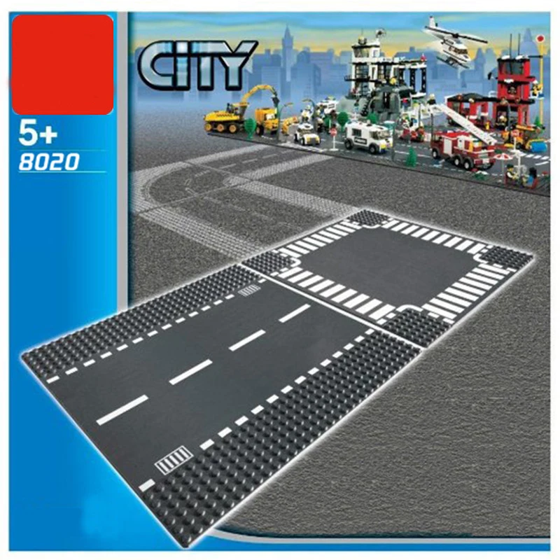 

City Road Street Baseplate Straight Crossroad Curve T-Junction Building Block Parts Base Plate Model Toys For Children