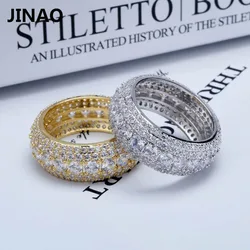 Jinao New Hip Hop 5 Rows Luxury Cubic Zircons Rings Fashion Classic Punk Males Finger Rings Size 7-11
