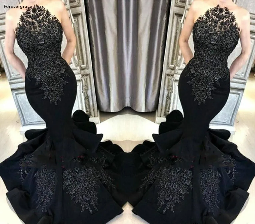 Black Prom Dresses 2019 Mermaid Applique Formele Pageant Feestdagen Dragen Graduation Avond Party Jurken Custom Made Plus Size