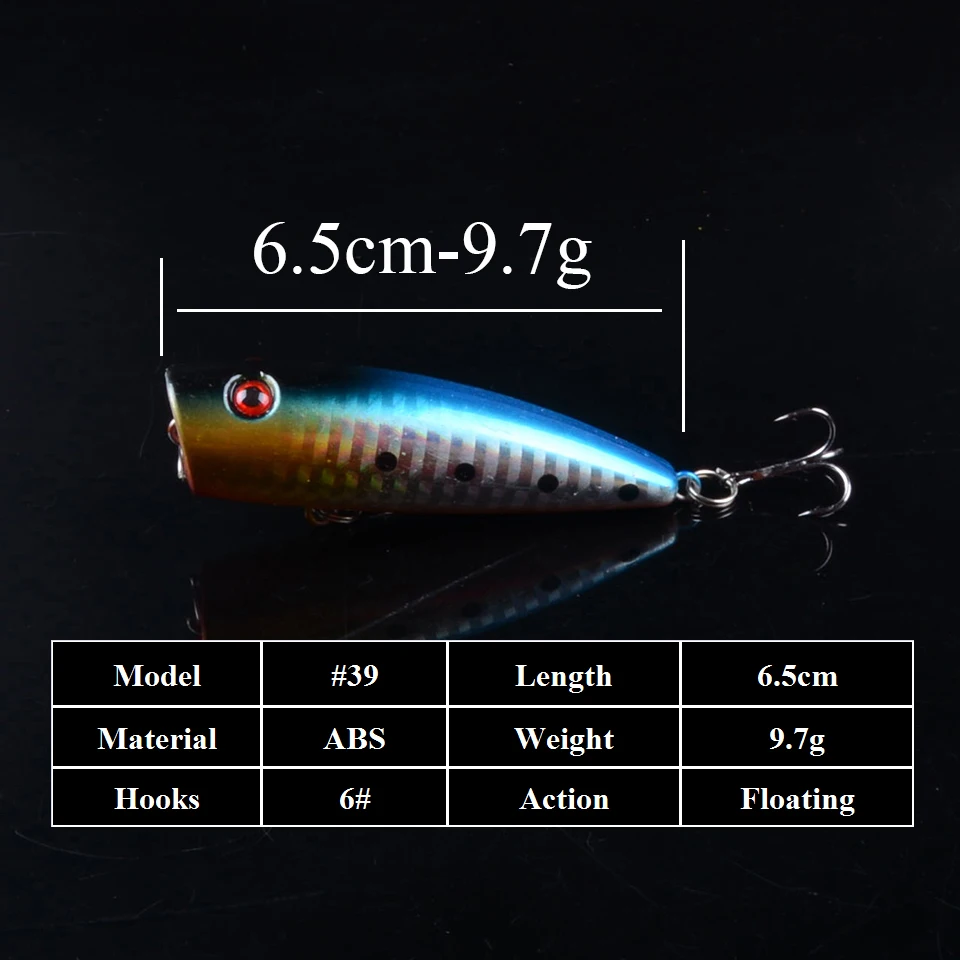 1pcs 6.5cm 9.7g Popper Wobbler Fishing Lure With 6# hooks Floating Crankbait Artificial Bait Popper Pesca 3D Eyes