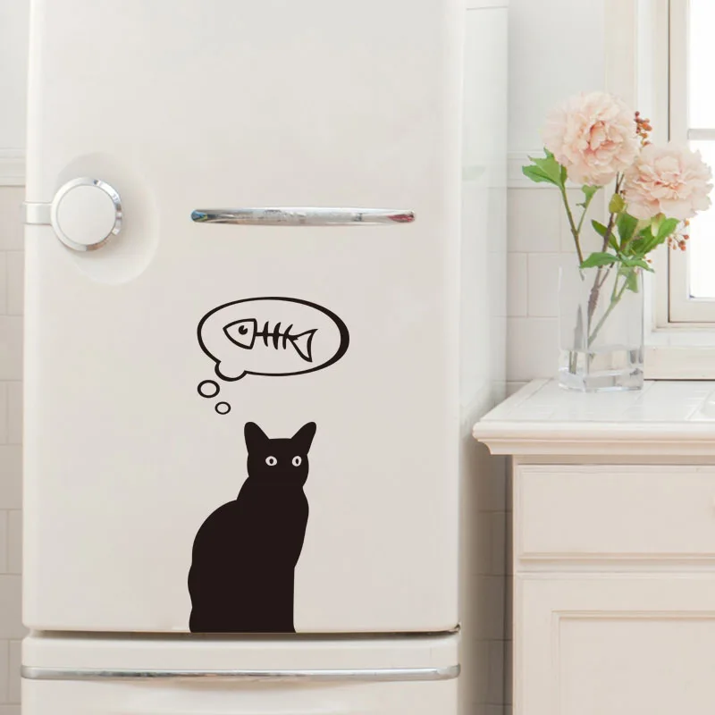 

Stickers-frigo-chat-gourmand Vinyl Wall Decals Home Decor Wallpaper Fridge Wall Decor for Kitchen tile Poster Decoration