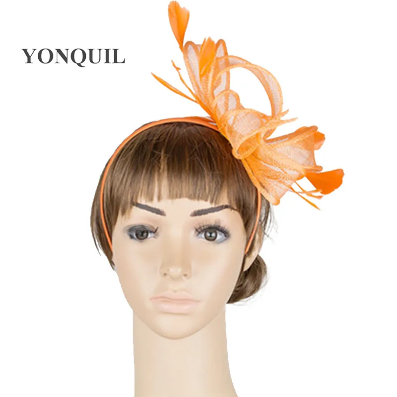 Orange Or 21 Colors Hot Fashion Fancy Flower Feather Fascinator Headband Hat Wedding Prom Ladies Liene Hair Accessories TMYQ033