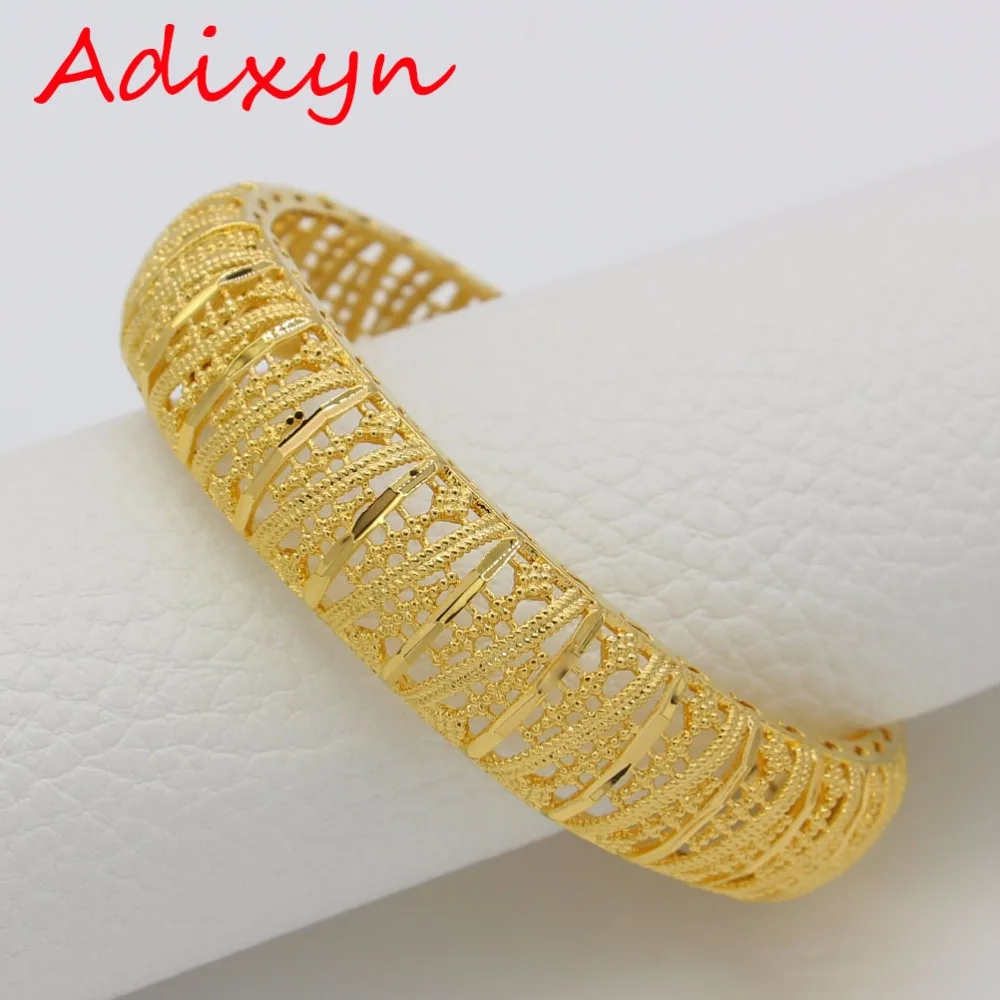 Adixyn 6.2cm/2.44inch(Openable) Dubai Bangle for Women Gold Color Jewelry Ethiopian African Bracelet Arab Gifts N1803