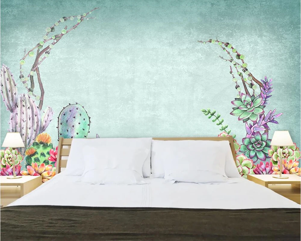 

Beibehang Custom wallpaper home decor mural fresh watercolor succulents TV background walls living room bedroom 3d wallpaper