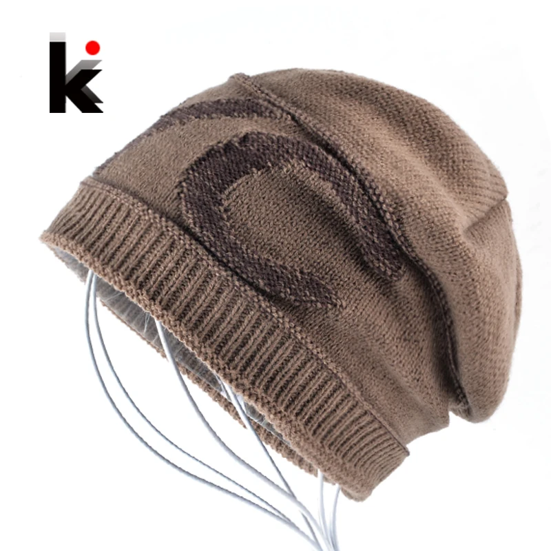 Knitted Beanies Mens Winter Thick Add Velvet Bonnet Hat For Men Knitting Letter Skullies Cap Women Hip Hop Bone Gorros Boys