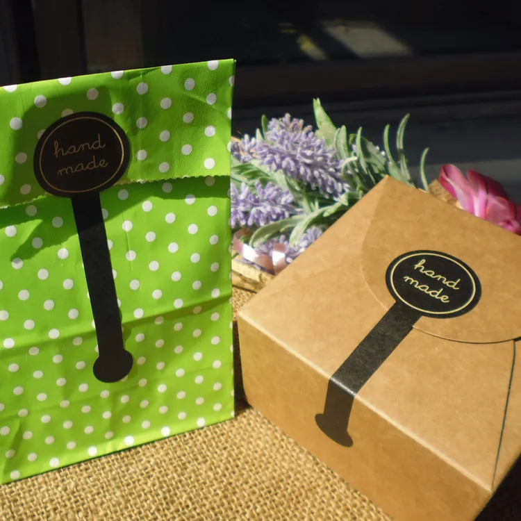 100Pcs Long Style "HAND MADE" Black Handmade Cake Packaging Sealing Label Kraft Sticker Baking DIY Gift Box Stickers M1201