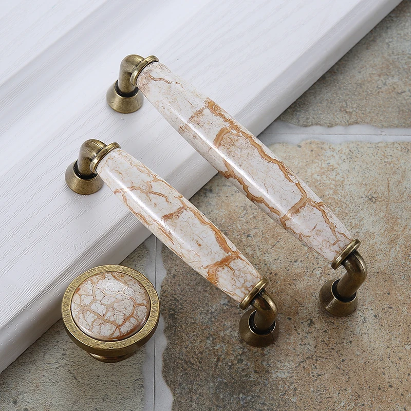 WV Marble Handle Garden Ceramic Ktchen Cabinet Storage Wardrobe Door Handles Dressers Closet Classical Furniture Knobs Pulls