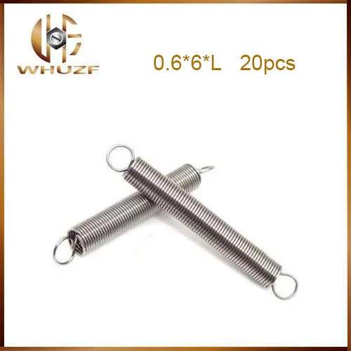 20pcs 0.6mmx6mmxL 304 Stainless Steel Dual Hook Small Tension Spring Damping Spring Sliver Tone