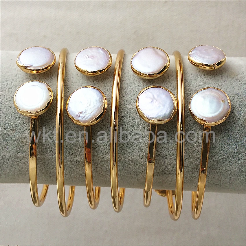 WT-B272  New Design Natural Double Pearl Bangle Can Be Adjustable With 24k Gold Plated for Women Jewelry Decoration
