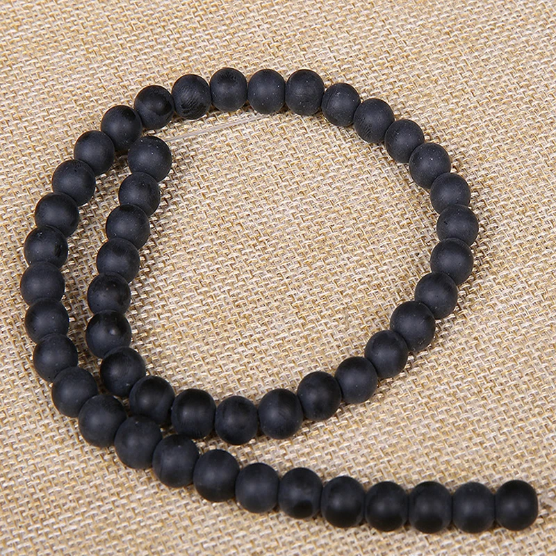 Dull Polacco Matte Black Onyx Agate Beads Perle Tonde In Pietra Naturale 15 "Strand 4 6 8 10 12 14 MM Per DIY Monili Che Fanno