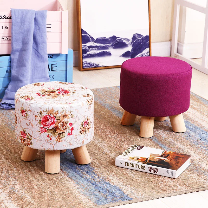 

28x28cm Countryside Round Wood Stools Washable Taboret Bedroom Makeup Chair Home Furniture Footstool Dining Beach Pouf Ottoman