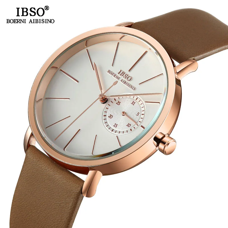 IBSO BRAND High Quality Mens Business Watches Genuine Leather Male Quartz Watch Wristwatch For Man Relogio Masculino