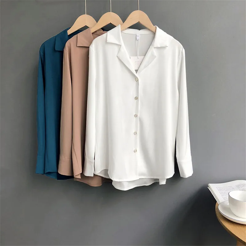 Working Blouse Office Shirt Women Fashion Spring Summer Long Sleeve Work Wear Formal Notched Collar White Tops Ladies Clothing