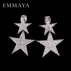 EMMAYA New Fashion Geometric Luxury Double Star Earrings For Women White Gold Silver Color Brincos