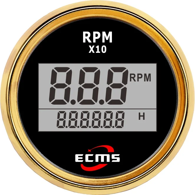 Marine Boat Automotive Tachometer Gauge 9-32V Pulse 52mm 316L Golden Bezel Black Dial 800-00263