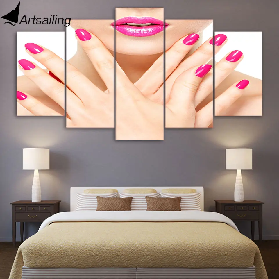 ArtSailing HD Beauty Print 5 Piece beauty salon poster nail art poster  manicure beauty Wall Art on canvas hairdressing posters