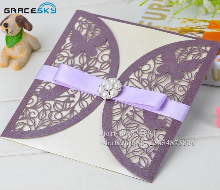 

50pcs/lot free shipping laser cut lace design paper wedding invitation cards with inner blank paper