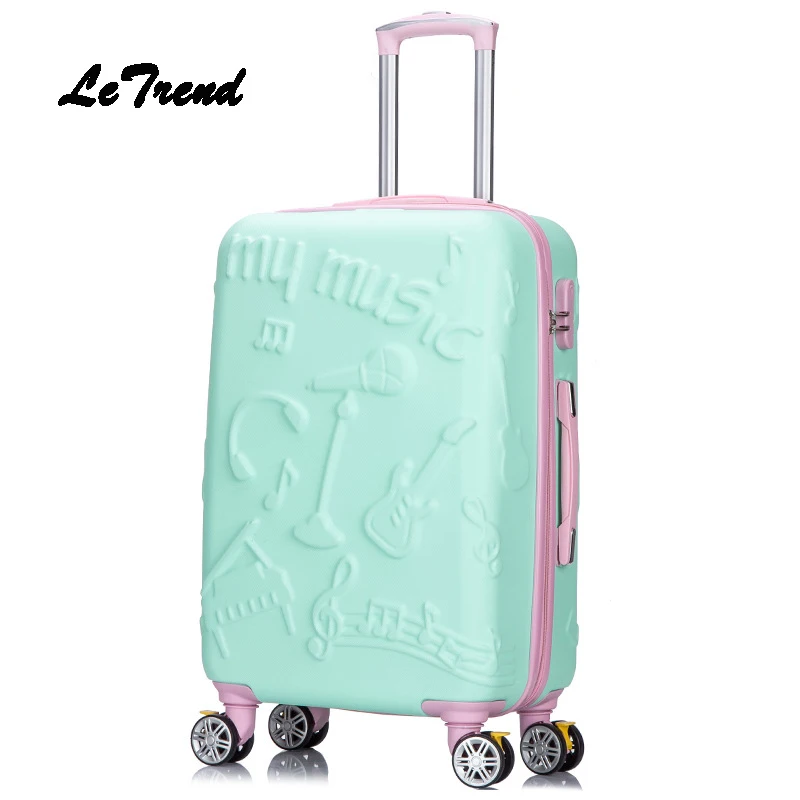 

Letrend 3D Colorful Rolling Luggage Spinner Women rose Gold Suitcases Wheels Cabin Trolley Travel Bag 20/24 inch Carry On Trunk