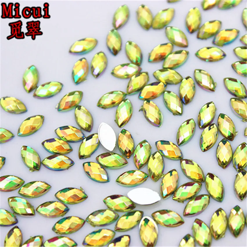 Micui 1000PCS 3*6mm Horse Eye Crystal Flatback Acrylic Rhinestone Glue On Strass Crystals Stones Non Hotfix Gems ZZ611