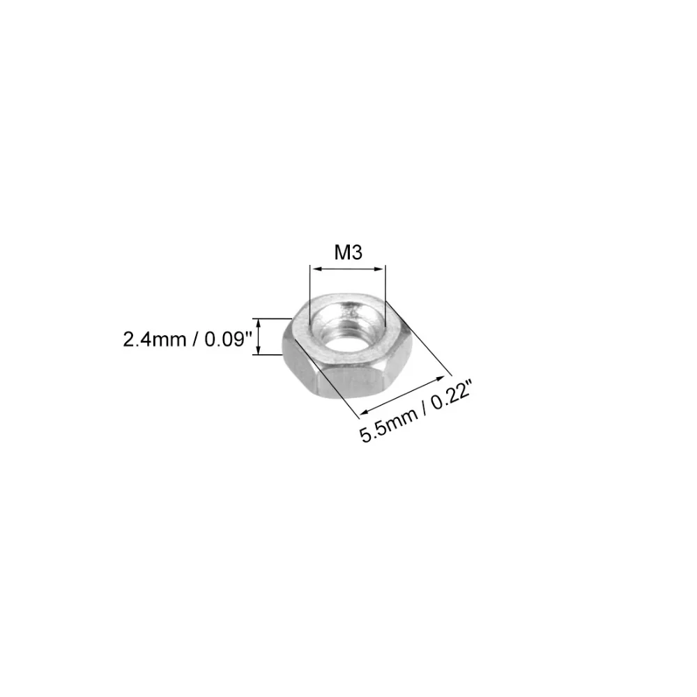 UXCELL-tuercas hexagonales de acero al carbono, sujetadores de tono plateado para uso interior y exterior, M3, 300 Uds.