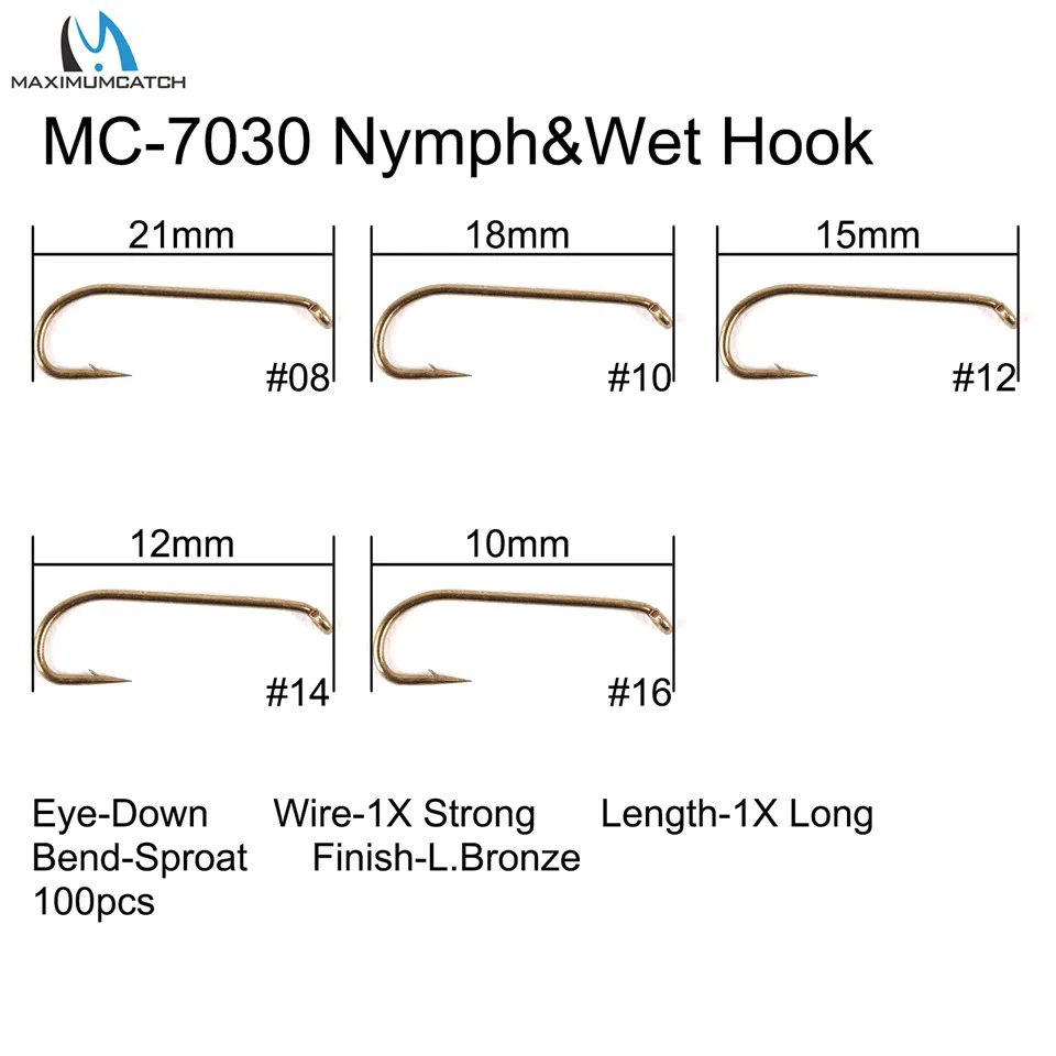 Maximumcatch 100pc 4#-22# Fish-Friendly Barbed Fly Hooks Dry&Wet&Nymph&Shrimp Caddis Pupa Streamer Fly Fishing Hook