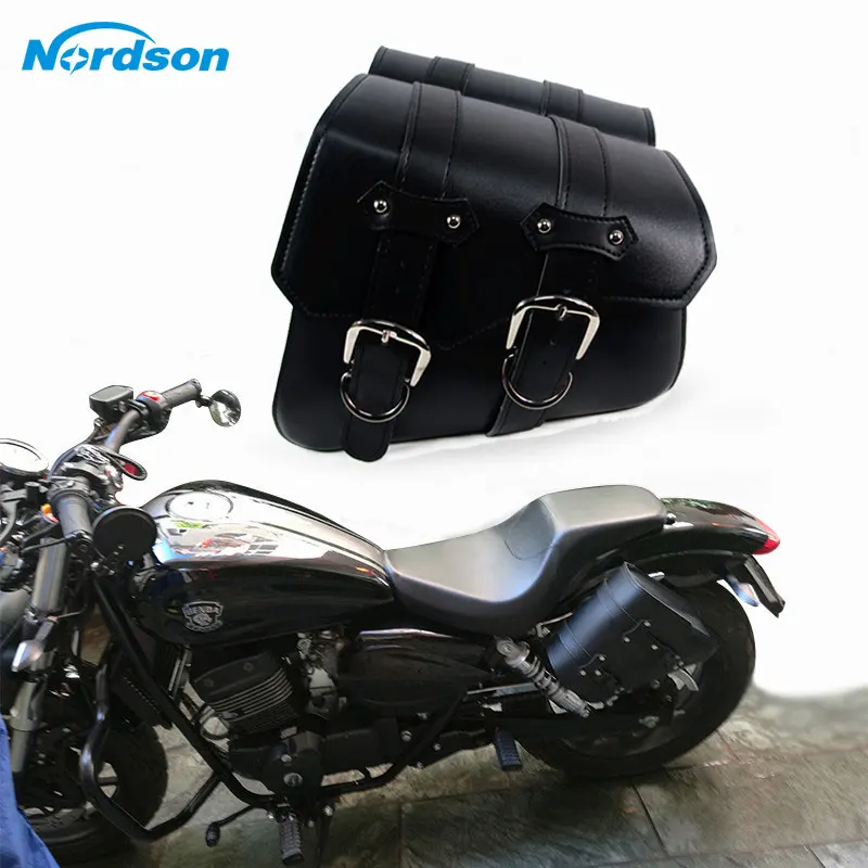 

Nordson 2 Pieces Universal PU Leather Motorcycle Saddle bags Cruiser Side Storage Tool Pouches for Harley Sportster XL883 XL1200