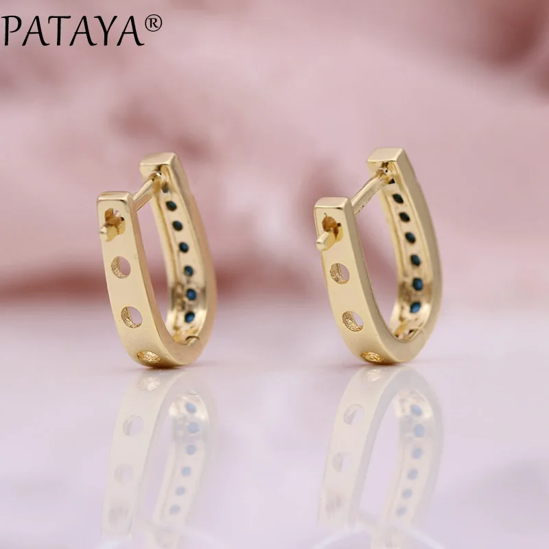 PATAYA New Fashion Cute Girl Earring 585 Rose Gold Color Natural Zircon Gold Star Stone Drop Earrings Women Wedding Fine Jewelry