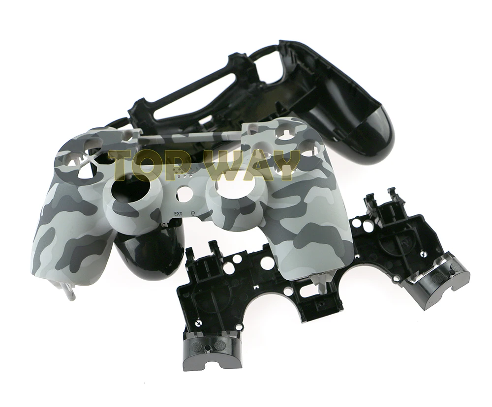 1 unidad de carcasa completa de camuflaje versión con piezas conductoras de teclas pequeñas completas para controlador PS4 JDS 001 011 JDM
