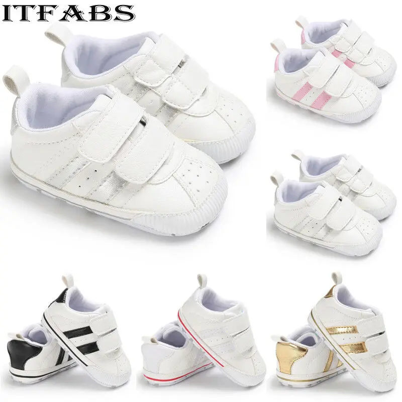 

Fashion Newborn Baby Boy Girl Soft Sole White Pram Shoes Trainers Size 0-18M Fashionable Newest 2019