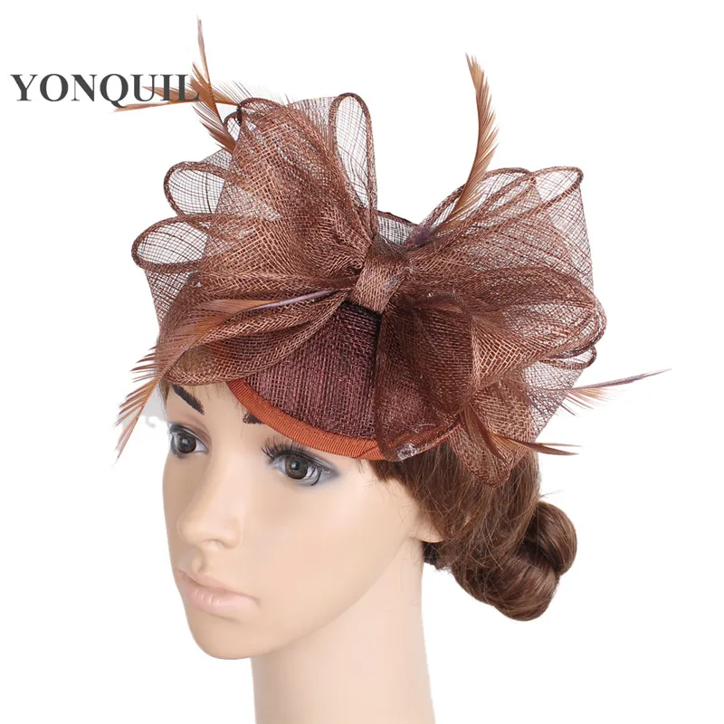 

Sinamay Fascinator Hat On Hair Clips Church Wedding Party Races Headwear With Feathers For Kentucky Derby 17Colors New Arrival