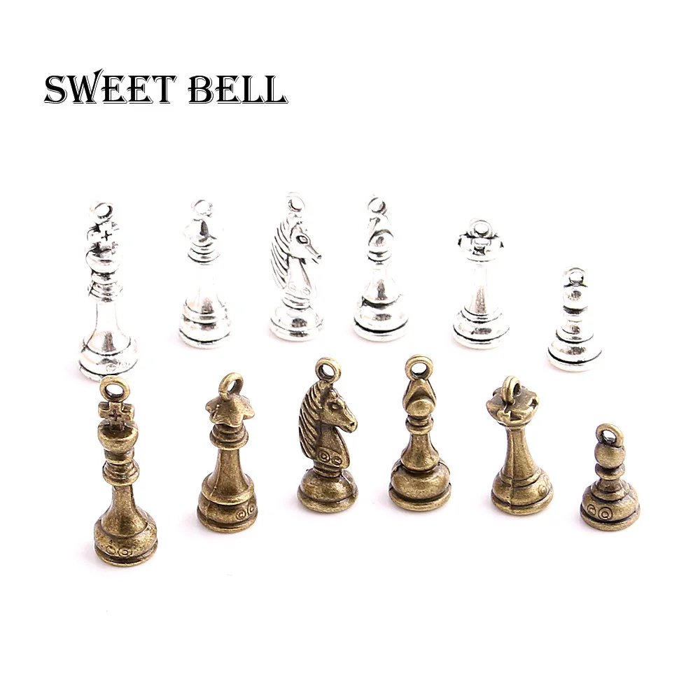 SWEET BELL 6set Fashion two color  Metal Zinc Alloy Chess Pendant Charms For DIY Jewelry Charms Making D6190