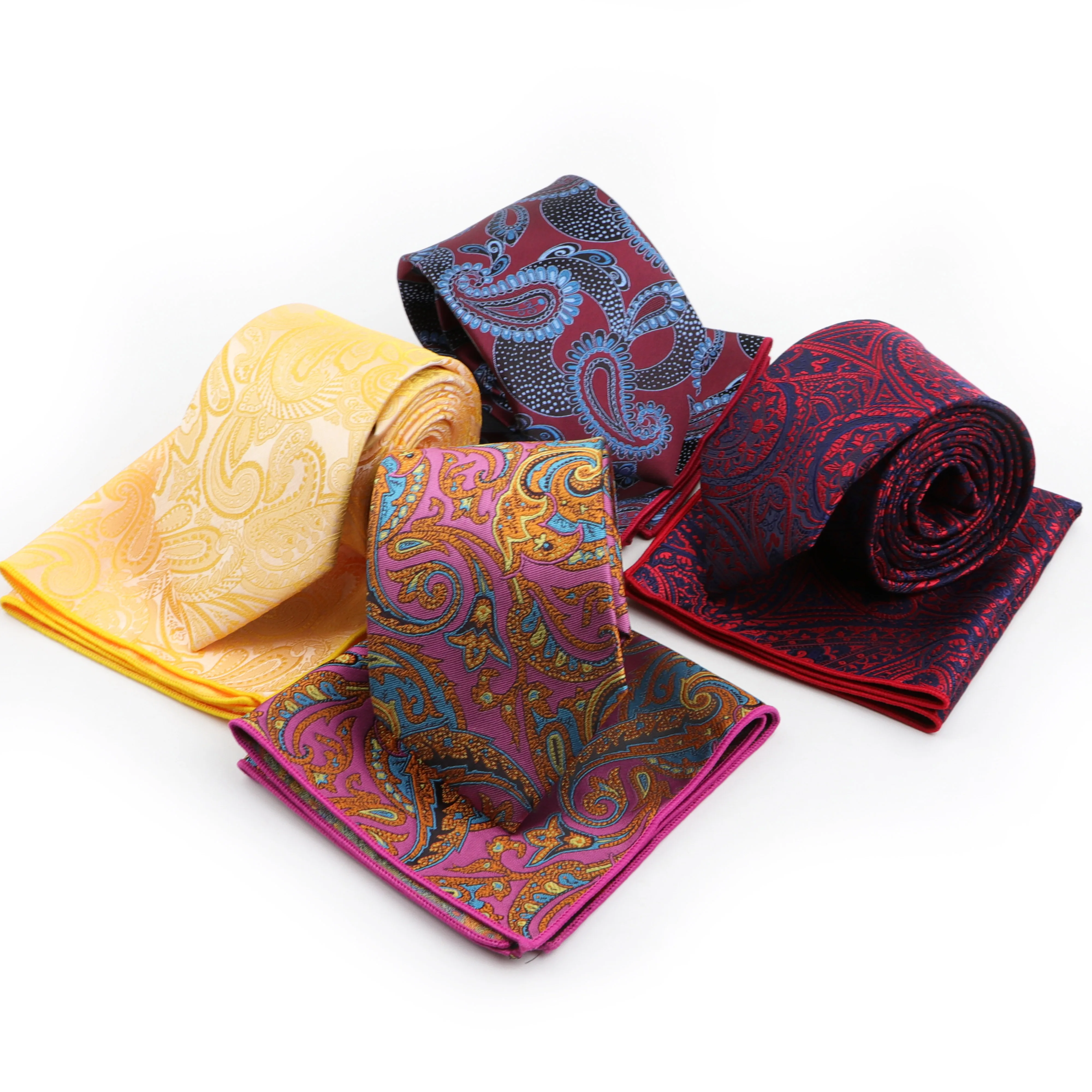 

Mens Formal Paisley Polyester Casual Skinny Pocket Square Handkerchief Necktie Ties Set