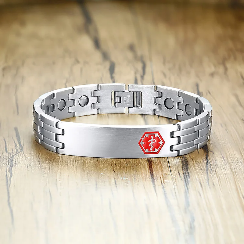 Vnox Gratis Graveren Medische Alert Id Armband Voor Mannen Bangle Gezondheidszorg Energie Rvs Mannelijke Sieraden