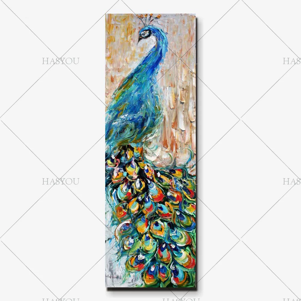 

100% hand-painted canvas knife pop art animal oil painting Peacock pictures modern decor image home Colorful Large vertical