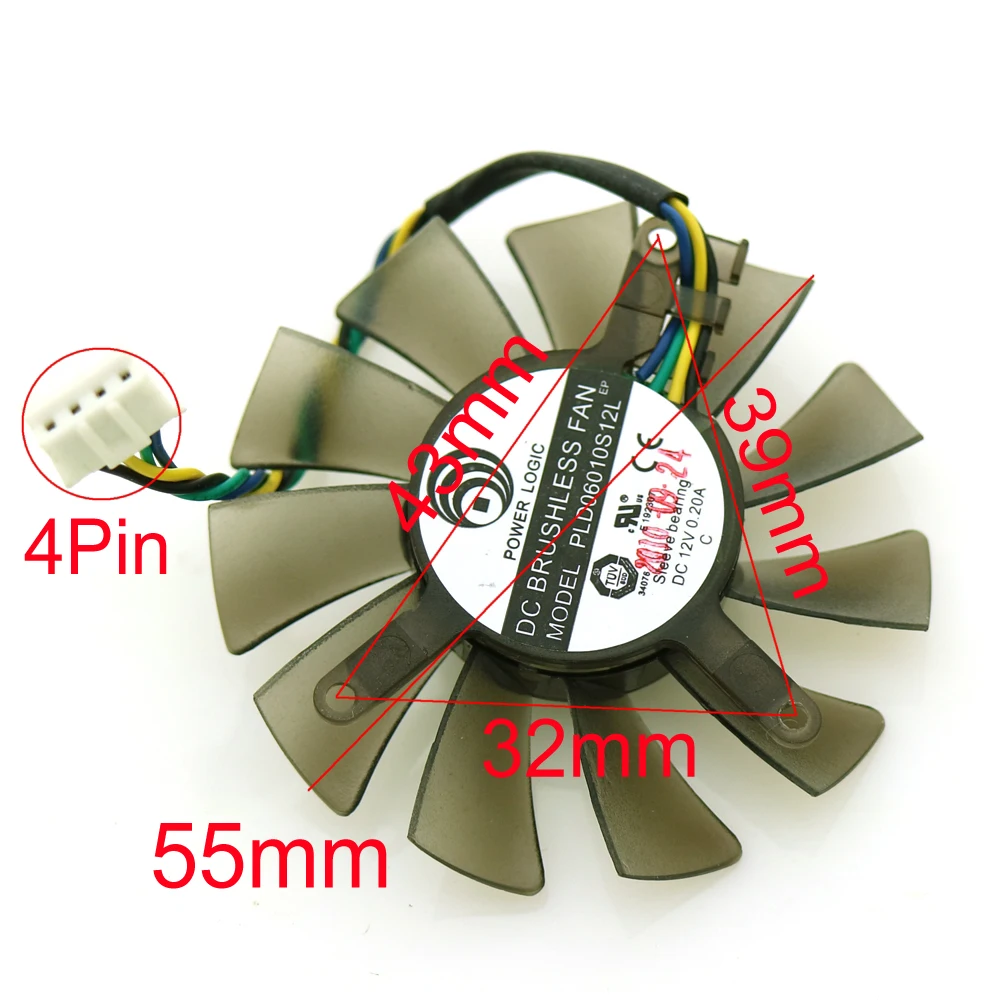 Free Shipping PLD06010S12L 12V 0.20A 55mm 32*39*43mm For NVIDIA Graphics / Video Card Cooler Cooling Fan 4Pin