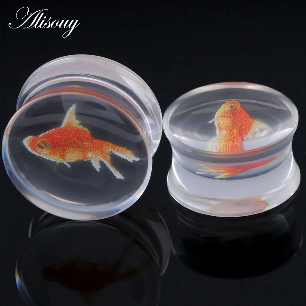 Alisouy 2pcs Fish design Transparent Acrylic Ear Plugs and Tunnels Piercing Ear Gauge Ear Expander Body Jewelry Piercing